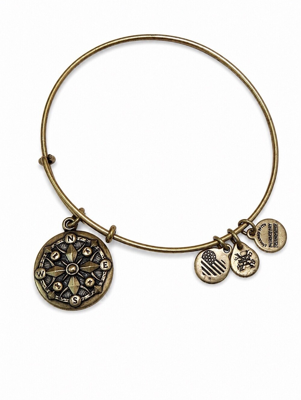 Alex and Ani Compass Charm Expandable Bangle Bracelet Gold Tone Adventure